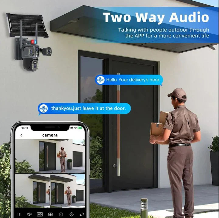 Cameră Solară 4K, Conexiune 4G, 12MP Ultra HD, 2 Lentile, Zoom 10X, Vedere Nocturnă Color, Panou 7.5W