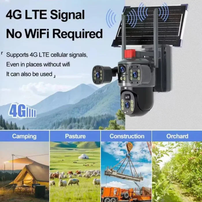 Cameră Solară 4K, Conexiune 4G, 12MP Ultra HD, 2 Lentile, Zoom 10X, Vedere Nocturnă Color, Panou 7.5W